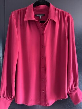White House Black Market Burgundy Button-Up Blouse